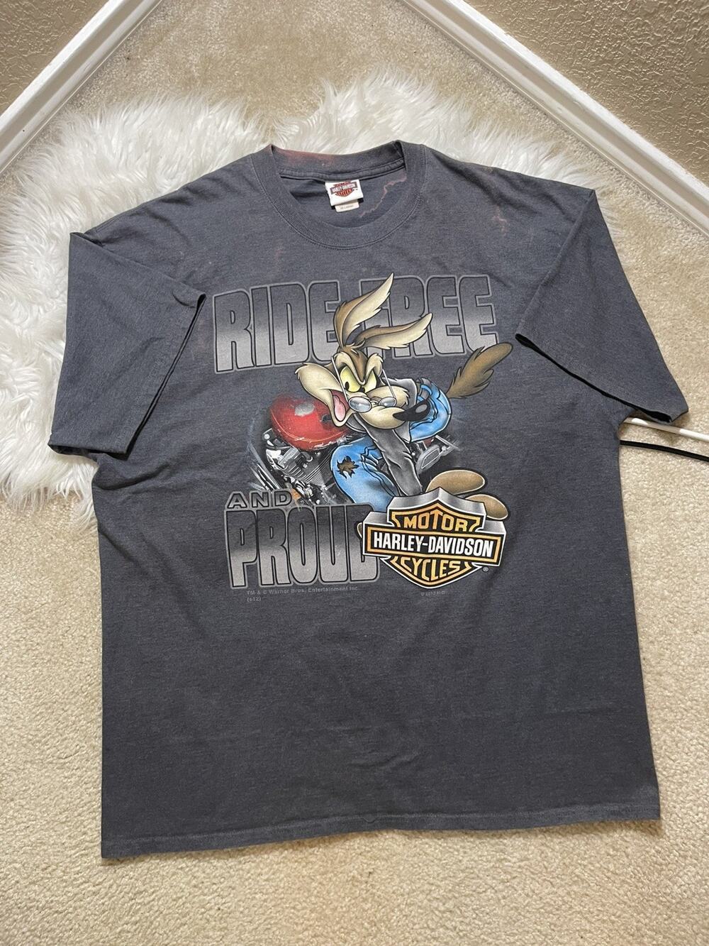 VTG 2XL Harley Davidson Looney Tunes Gang T-Shirt Ride Free Proud Wile E Coyote